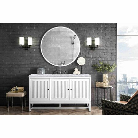 James Martin Vanities Athens 60in Single Vanity, Glossy White w/ 3 CM Carrara White Top E645-V60S-GW-3CAR